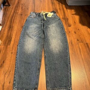 KBB by KAHLANA barrel jeans with tie waistband.